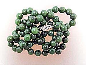 Jade Beads 14k Necklace White Gold Clasp