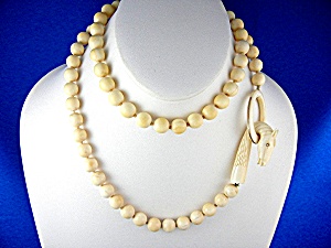 Necklace Pre Ban Ivory Carved Dragon 14k Gold 10mm Bead