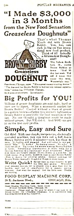 1927 Brown Bobby Greaseless Doughnut Donut Mchine Ad