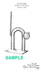 Patent Art: 1930s Art Deco Chase Cat Bookend - Matted