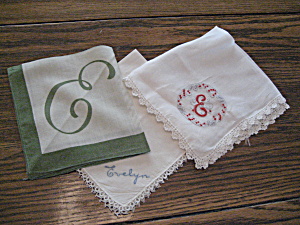 Three Embroidered &quot;e&quot; Handkerchiefs